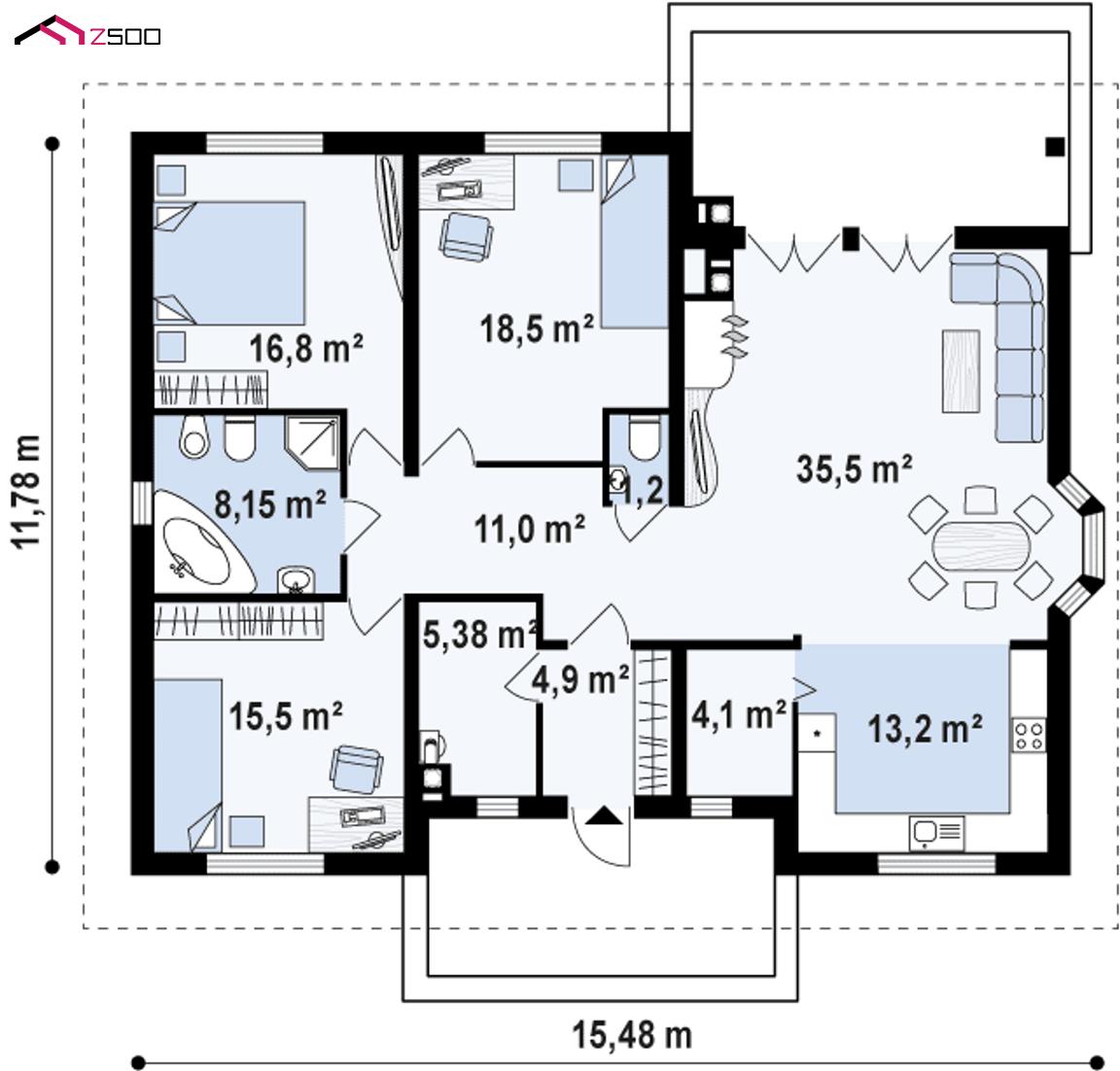 Проект Дома Z10 dk - 134,3 м2. (12 на 18 метров)